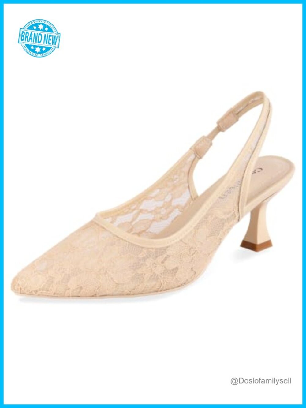 Lace Mesh Slingback Kitten Heels Pointed Closed Toe Pumps